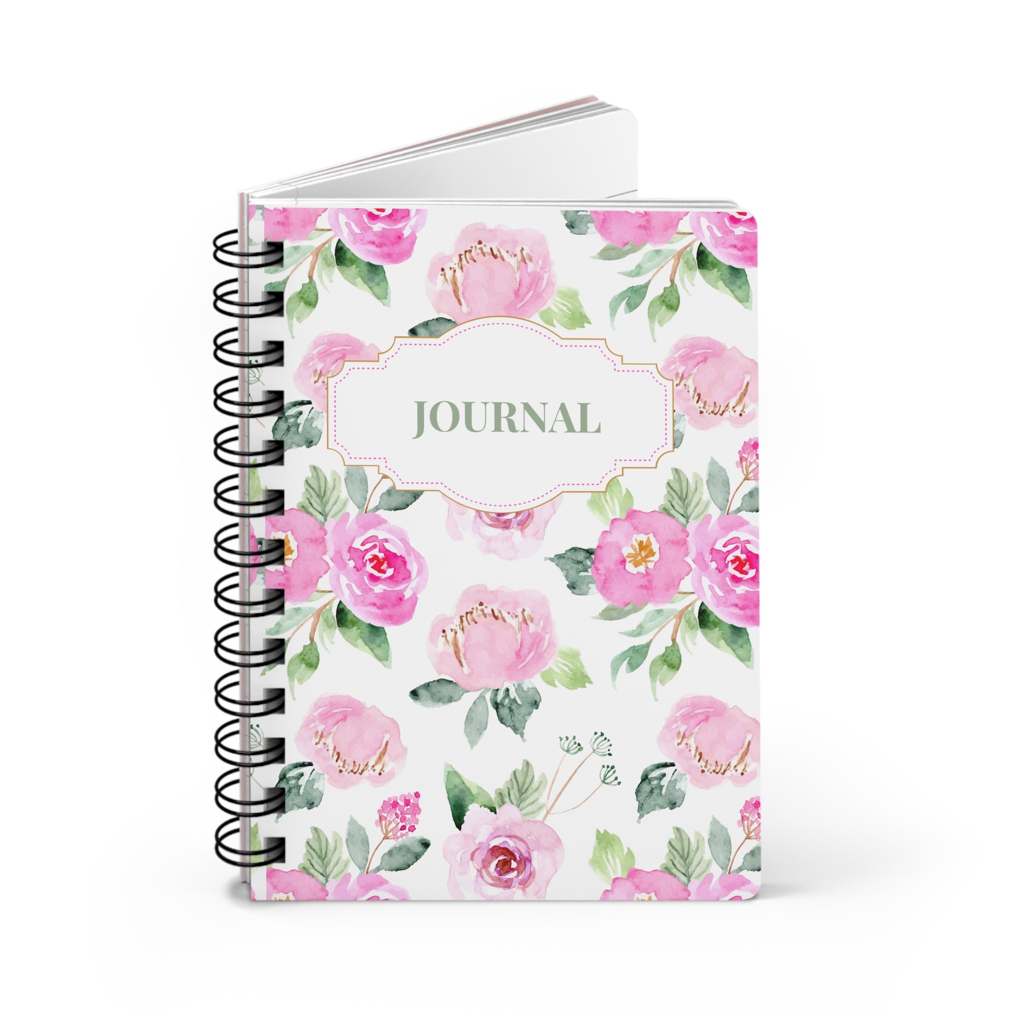 Floral Pink Watercolor Spiral Journal — "Journal" Covered Notebook for Notes & Gifts